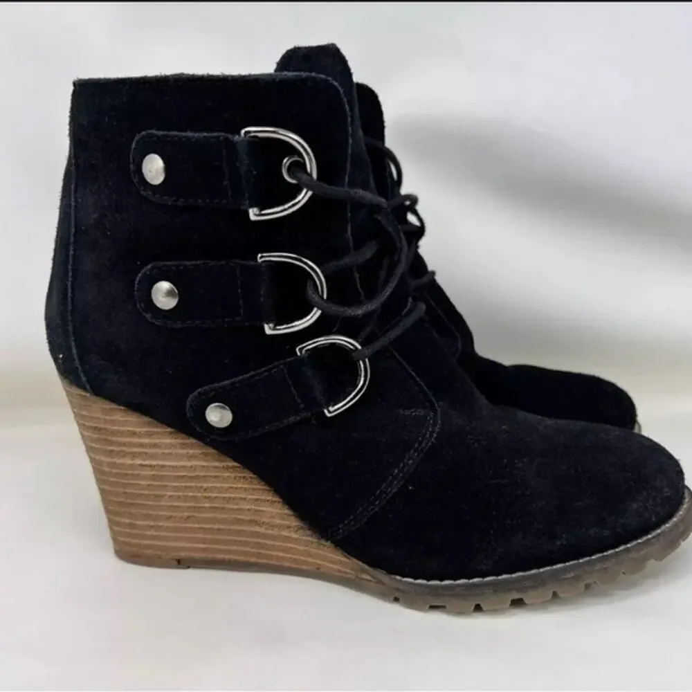 NWOT DIBA True Better Now 3” Wedged Genuine Leather Suede Boots Black SZ 8.5